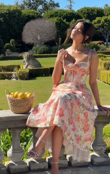 Sweet A Line Straps Corset Print Floral Satin Long Prom Dress Outfits HZ1023